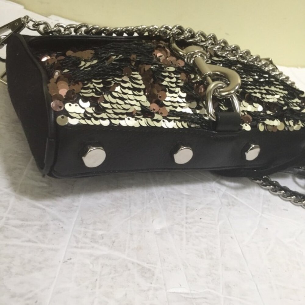 Rebecca Minkoff NEW Sequinned Mini Mac Leather Canvas Crossbody Shoulder Bag Zip - Picture 8 of 16
